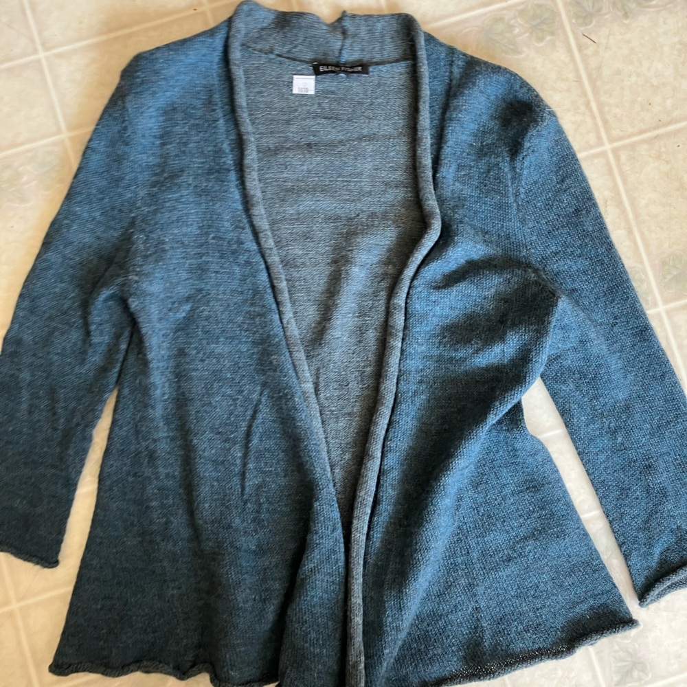 Eileen Fisher Mallard Green Open Cardigan Alpaca Merino Wool Small granny core - Picture 1 of 5